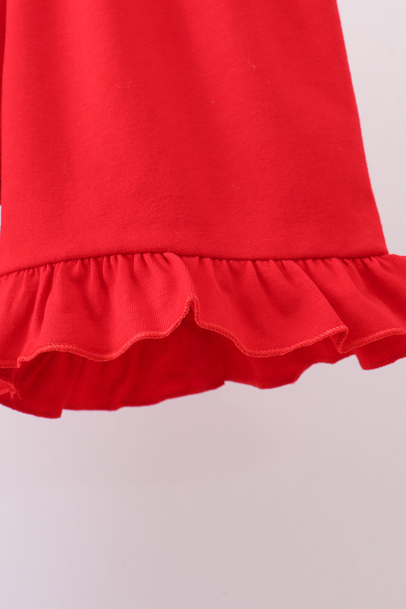 Red flag smocked stripe ruffle shorts set