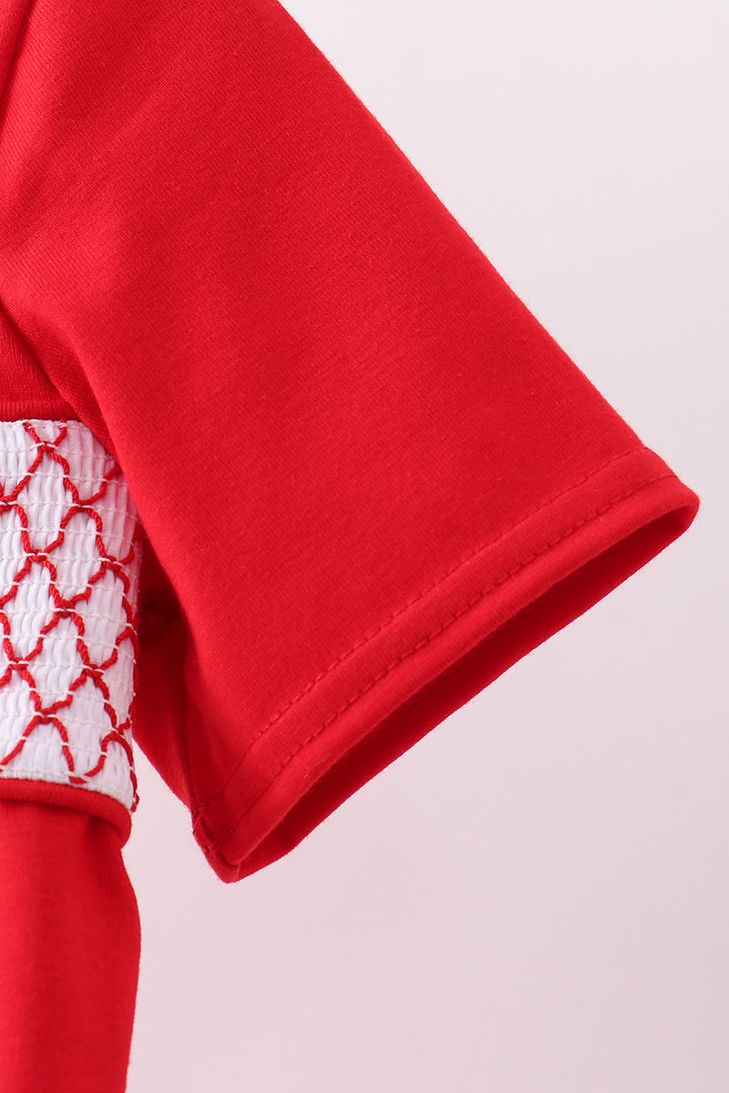 Red flag smocked stripe shorts set