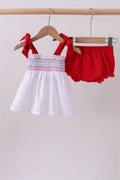 White smocked jacquard bloomer set