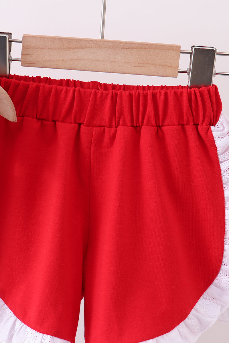 White smocked jacquard ruffle shorts set