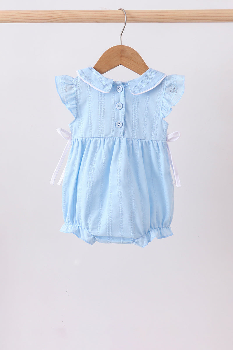 Blue floral smocked jacquard ruffle bubble