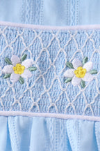 Blue floral smocked jacquard ruffle dress