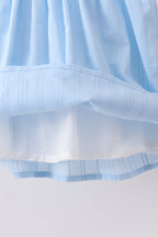 Blue floral smocked jacquard ruffle dress