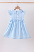 Blue floral smocked jacquard ruffle dress