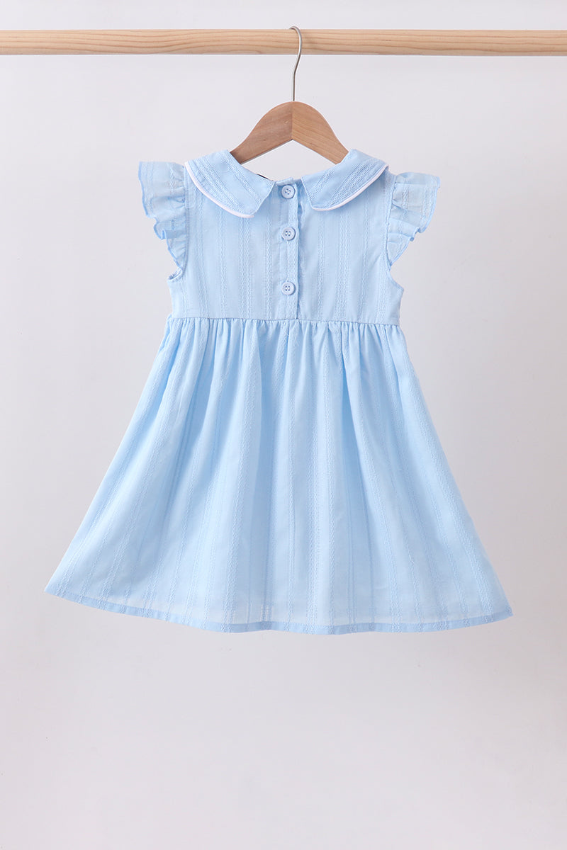 Blue floral smocked jacquard ruffle dress