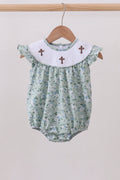 Sage cross embroidery floral ruffle bubble