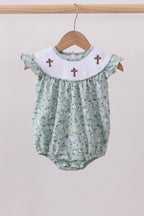 Sage cross embroidery floral ruffle bubble